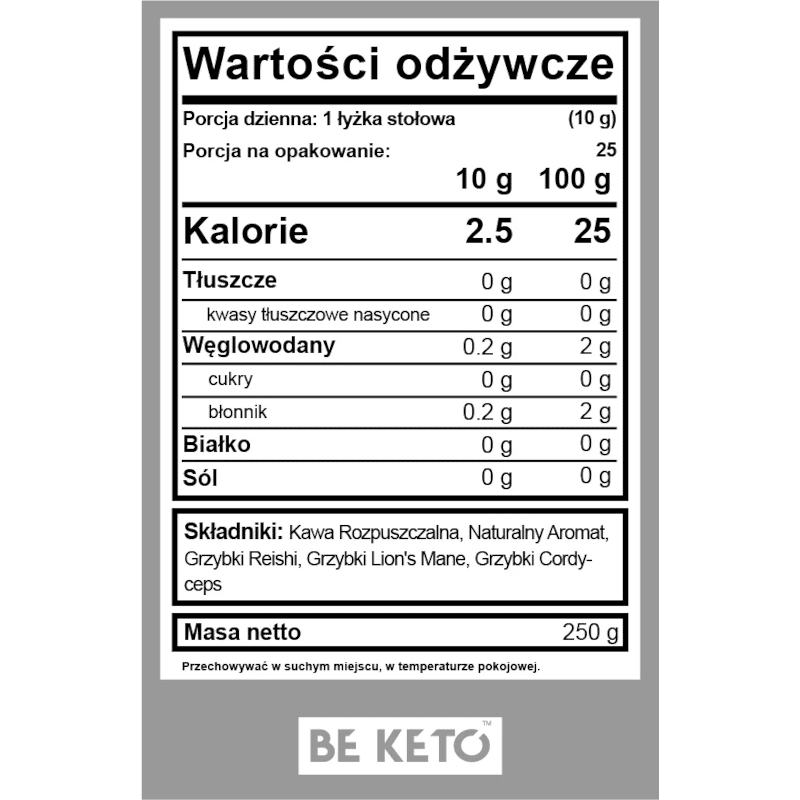 Kawa Rozpuszczalna Beketo – Mushroom (Lion’s Mane & Cordyceps & Reishi) – Francuska Wanilia 250g
