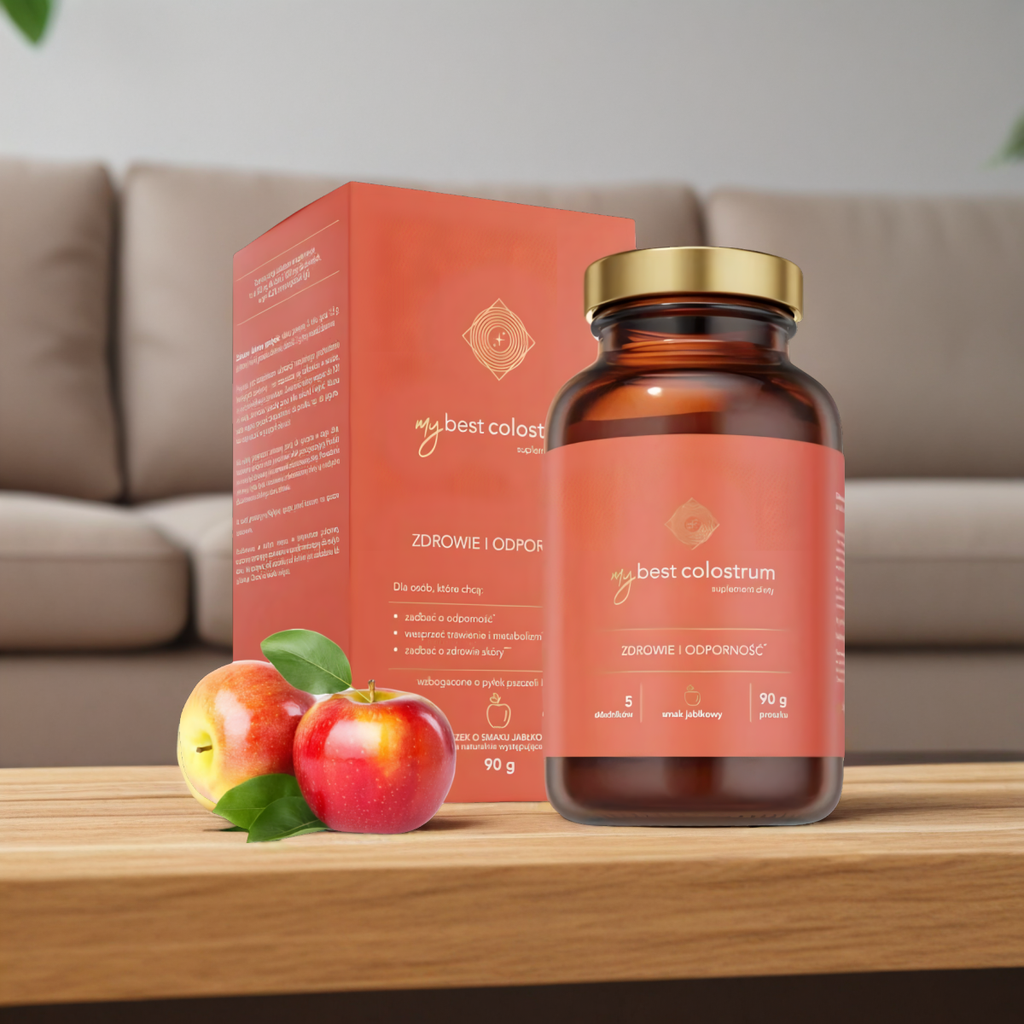 MyBestColostrum MyBestPharm - Wsparcie odporności dla dzieci i dorosłych - 90g proszek (Smak: jablkowy)
