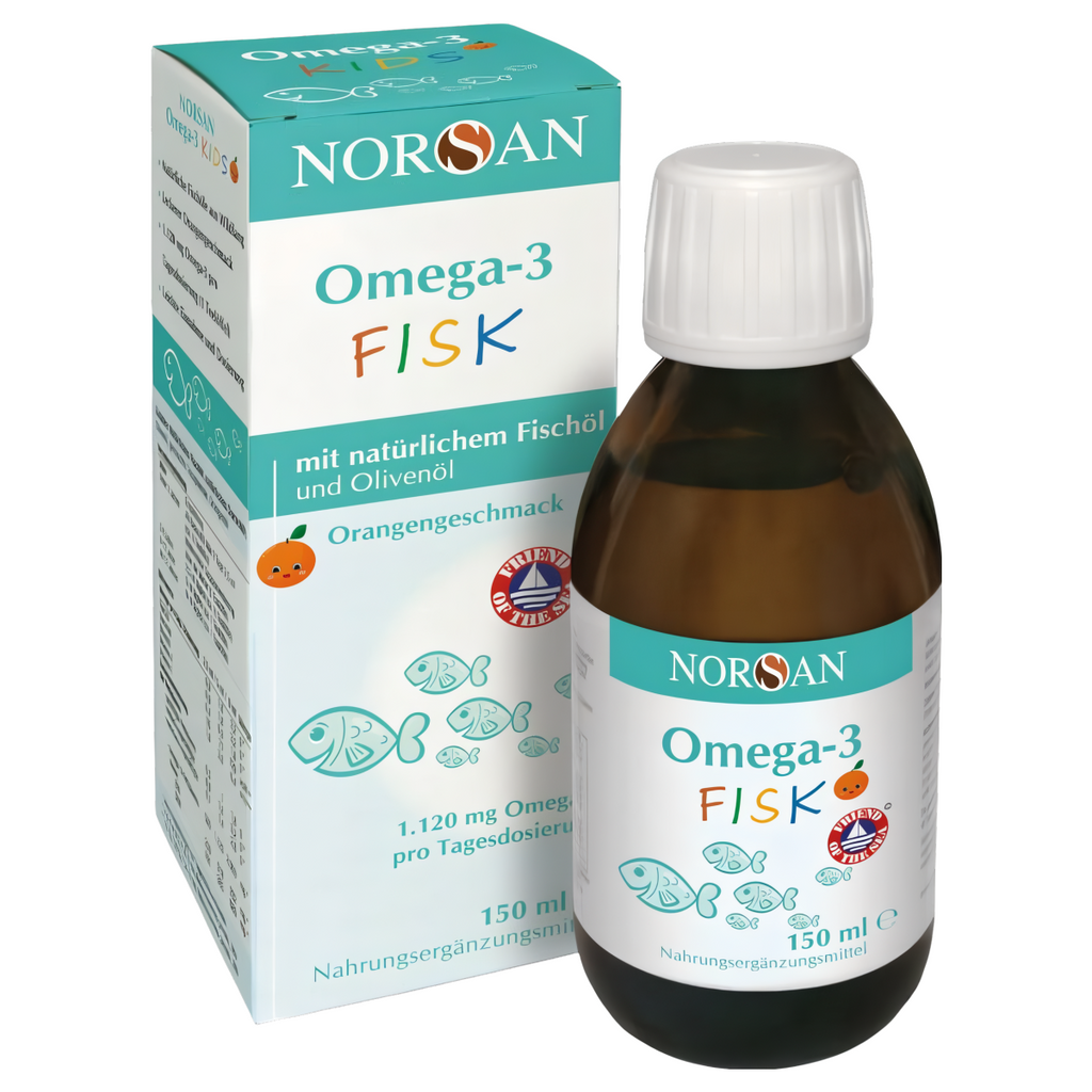 Norsan Omega-3 FISK z naturalnym olejem rybnym dla dzieci o smaku pomarańczowym - 150 ml