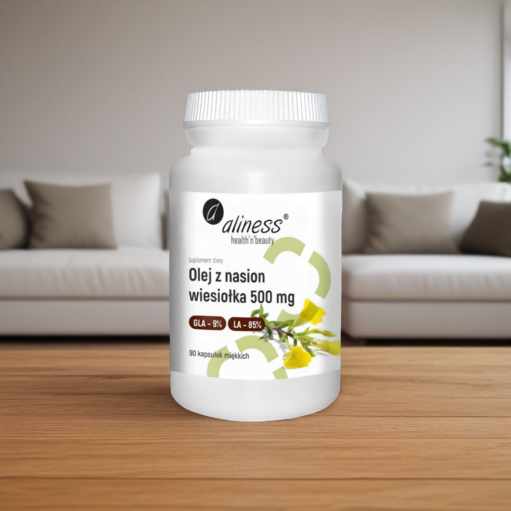 Olej z nasion wiesiołka 500 mg Aliness - Wspomaga cholesterol - 90 kapsułek miękkich