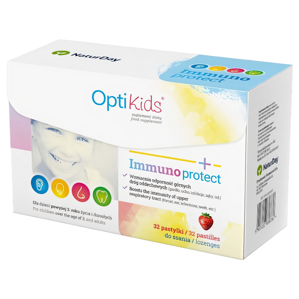 Opti Kids Immunoprotect NaturDay - Wspiera naturalną odporność - 32 pastylki do ssania
