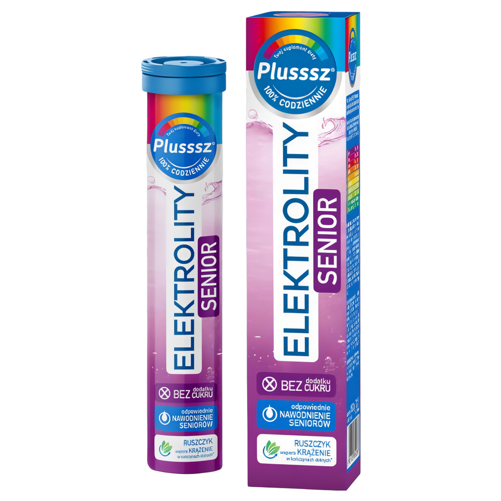 Plusssz ELEKTROLITY SENIOR Complex Polski Lek - 24 tabletek musujących o smaku malina - cytryna
