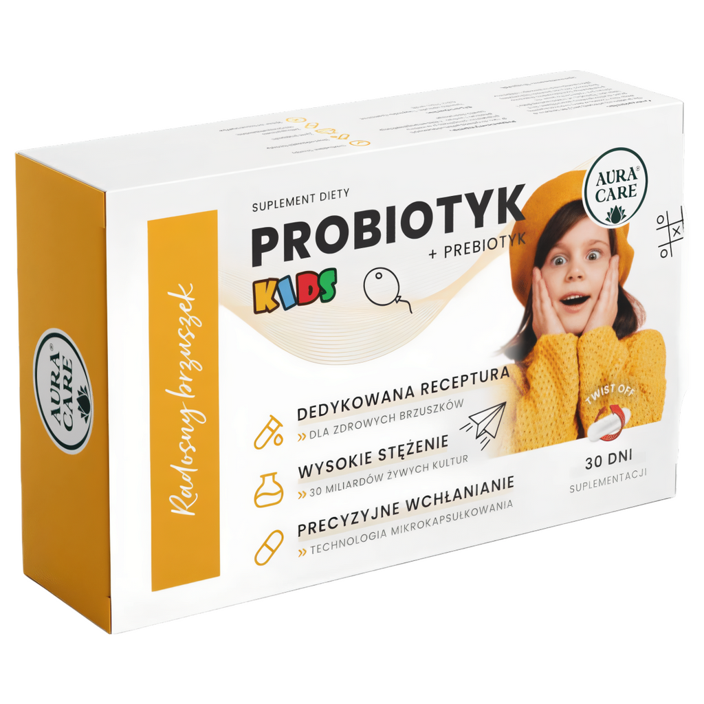 Radosny Brzuszek Kids Aura Care - Probiotyk + prebiotyk - 30 kapsułek