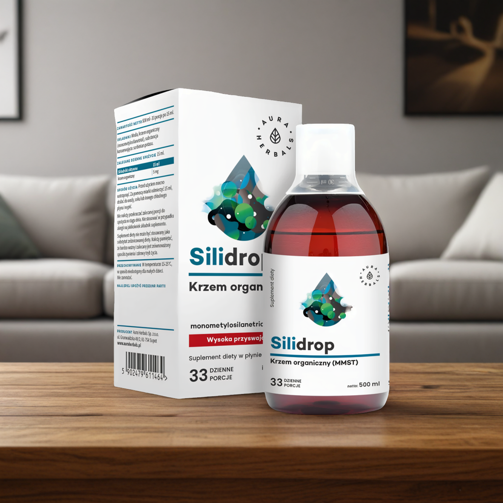 Silidrop krzem organiczny MMST Aura Herbals - Wsparcie kości, stawów, skóry, włosów i paznokci - 500 ml płyn