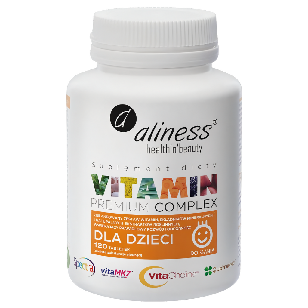 Vitamin Premium Complex dla dzieci Aliness - Wspiera rozwój i odporność - 120 tabletek do ssania