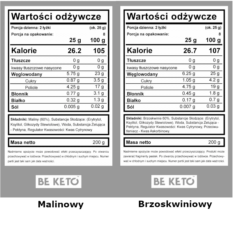 Keto Dżemy od Beketo - Smak bez Kompromisów i Minimalna Ilość Węglowodanów - 200 g (Smak: brzoskwiniowy)