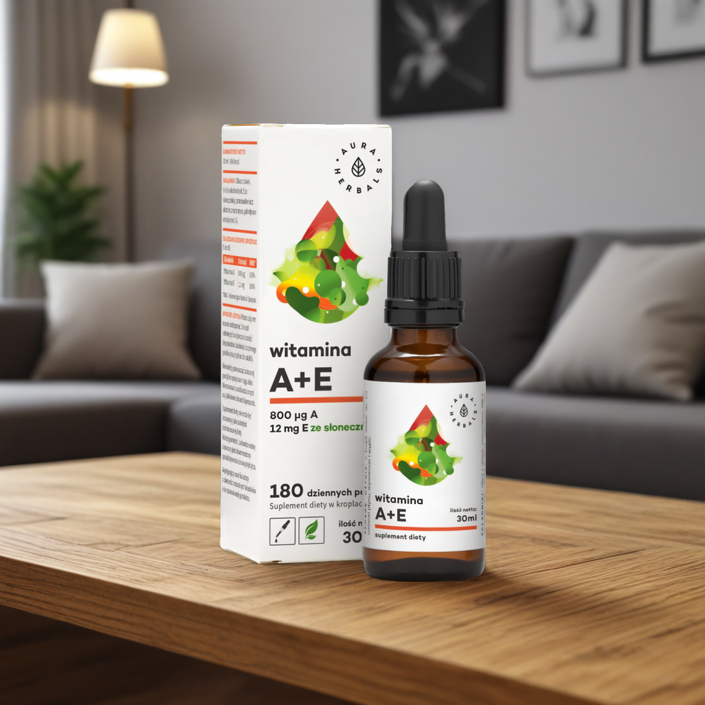 Witamina A + E Aura Herbals - Wspiera zdrowie skóry oraz wzroku - 30 ml krople
