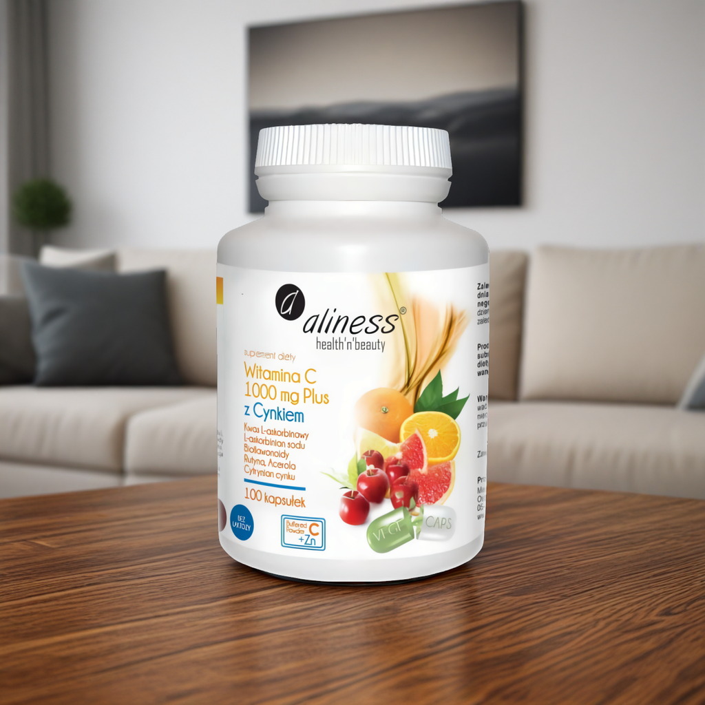 Witamina C 1000 mg Plus z Cynkiem Aliness - Wzbogacona o Acerole oraz Rutynę - 100 kapsułek