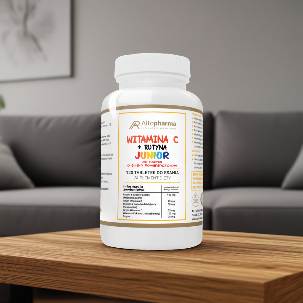 Witamina C + Rutyna Junior 200 mg Alto Pharma- Wspomaga układ odpornościowy - 120 tabletek do ssania o smaku pomarańczowym