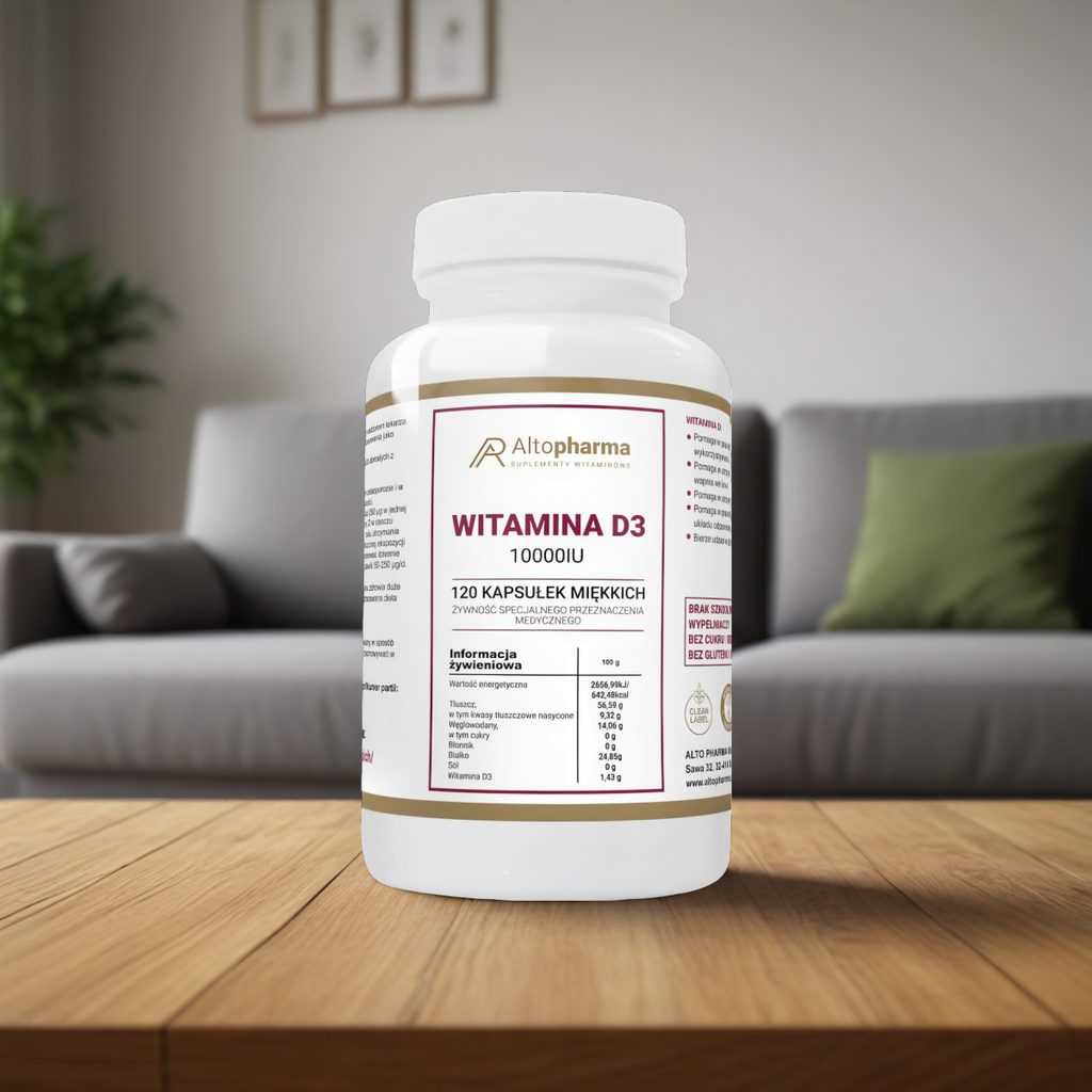 Witamina D3 10000IU Forte Alto Pharma - Wspomaga mocne kości i odporność - 120 kapsułek