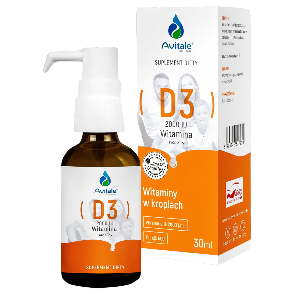 Witamina D3 2000 IU Avitale w kroplach Aliness - 30 ml (600 porcji)