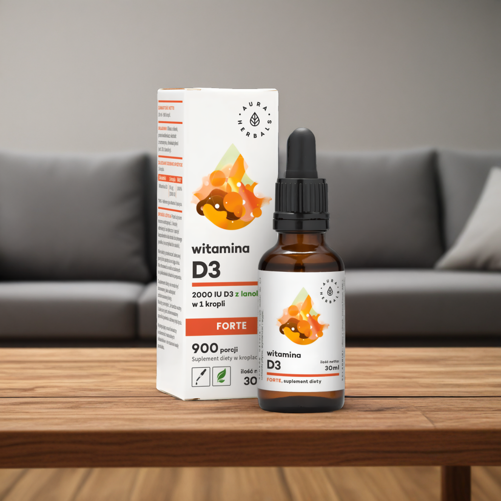 Witamina D3 2000 IU FORTE, MCT Aura Herbals - Wsparcie dla organizmu 30 ml krople