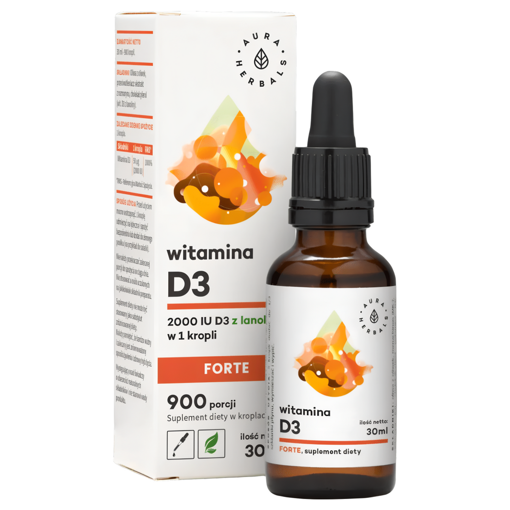 Witamina D3 2000 IU FORTE, MCT Aura Herbals - Wsparcie dla organizmu 30 ml krople