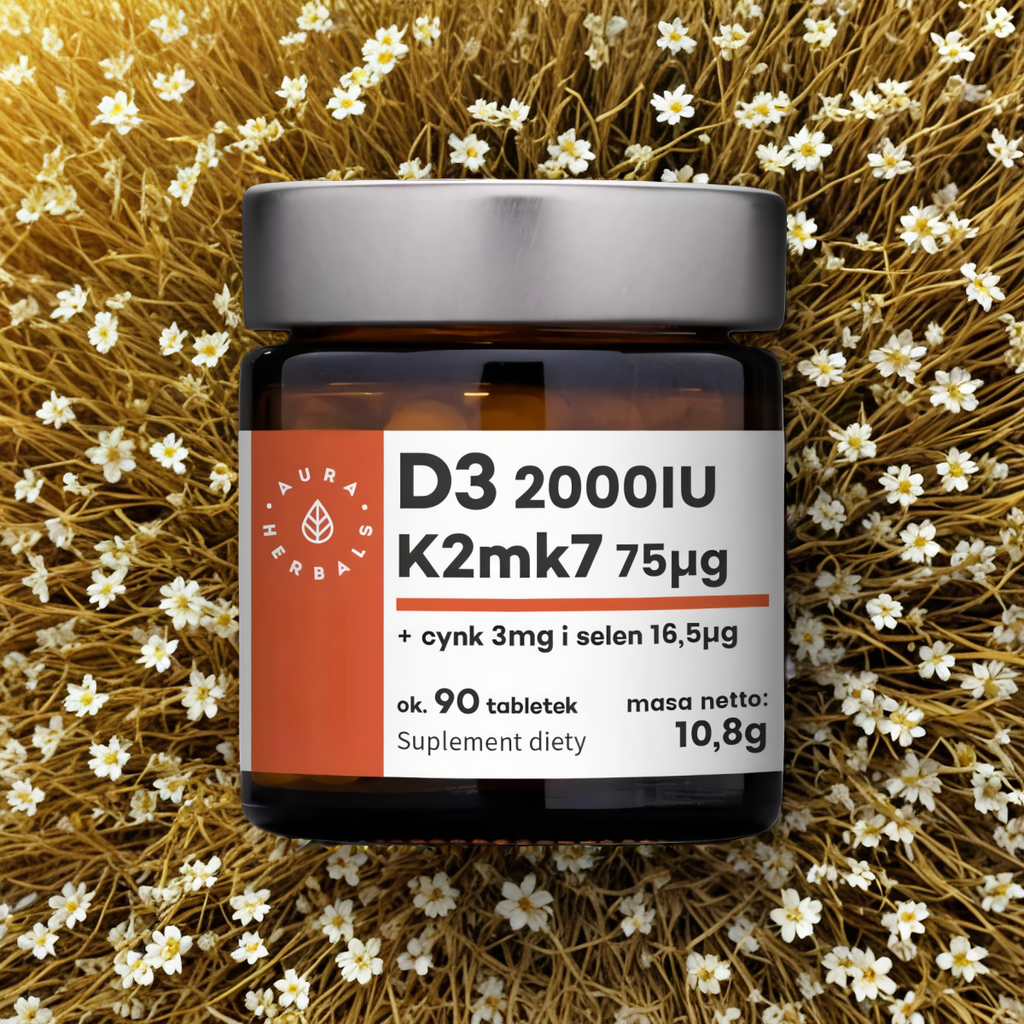 Witamina D3 2000 IU + K2 + Cynk + Selen Aura Herbals - 90 tabletek