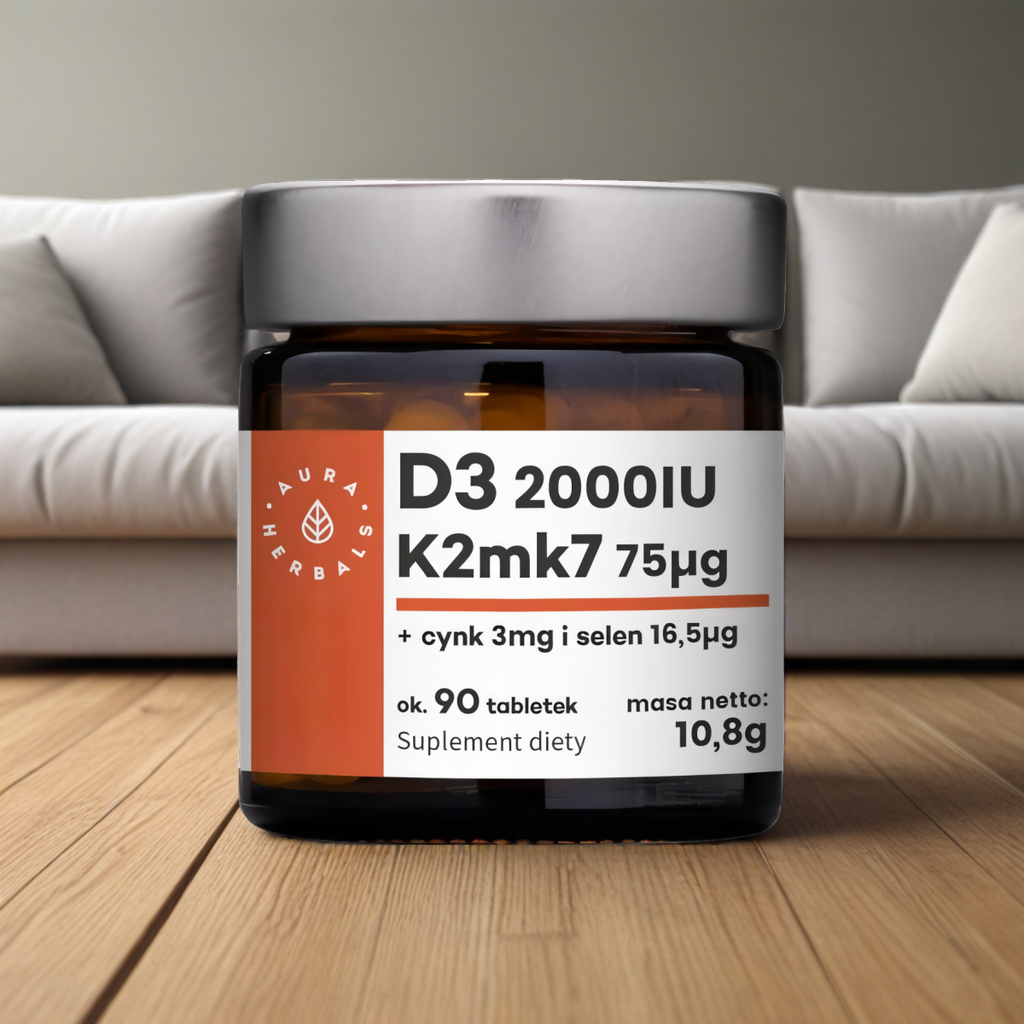 Witamina D3 2000 IU + K2 + Cynk + Selen Aura Herbals - 90 tabletek