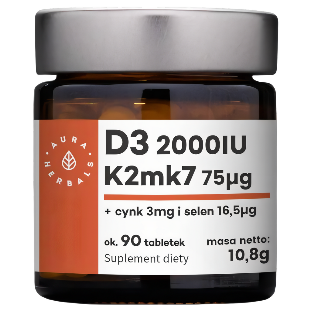 Witamina D3 2000 IU + K2 + Cynk + Selen Aura Herbals - 90 tabletek