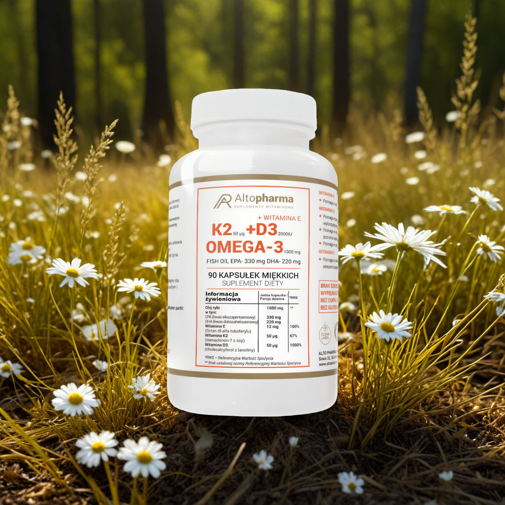 Witamina K2 + D3 2000IU Vit E + Omega-3 Alto Pharma - Wsparcie dla organizmu - 90 kapsułek