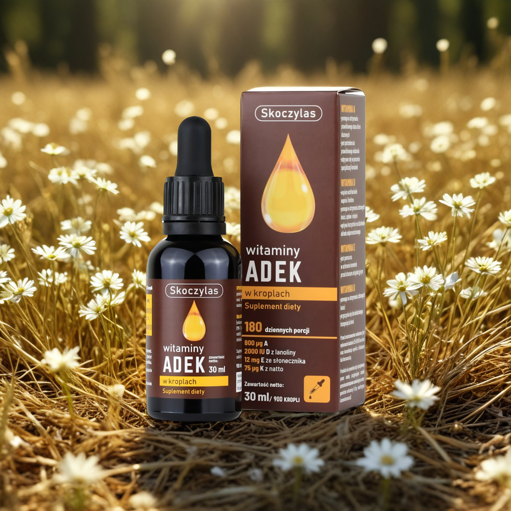 Witaminy ADEK A D3 E K2 MK-7 w kroplach Skoczylas - 30 ml