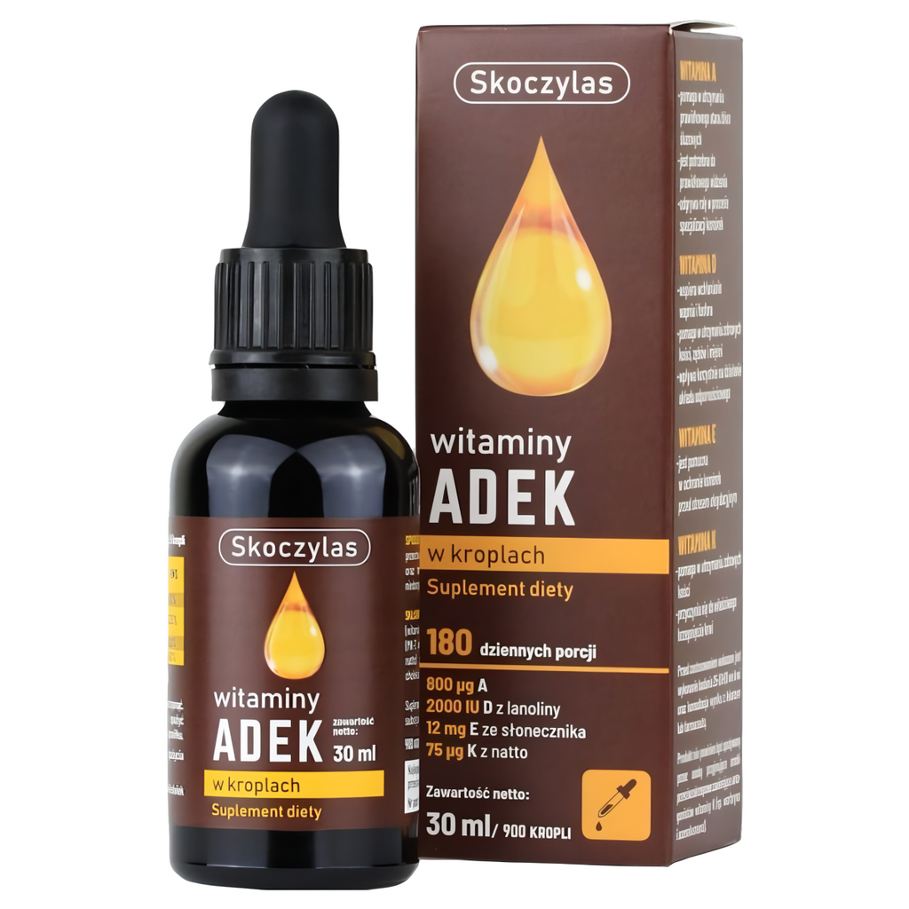 Witaminy ADEK A D3 E K2 MK-7 w kroplach Skoczylas - 30 ml