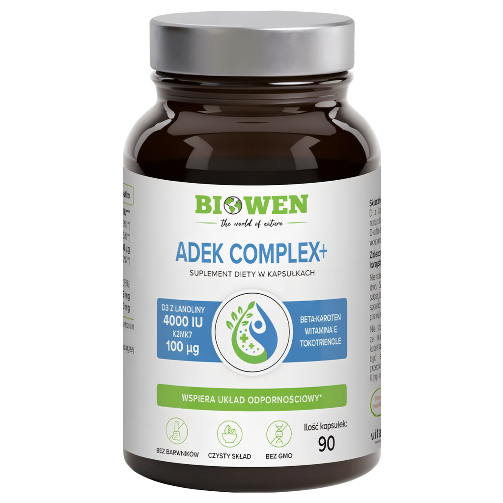 Witaminy ADEK Complex+ Biowen - Naturalny kompleks w oleju MCT - 90 kapsułek