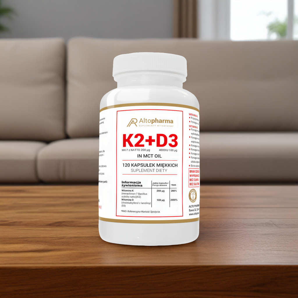 Witaminy K2 + D3 4000UI z olejem kokosowym MCT Alto Pharma - 120 kapsułek
