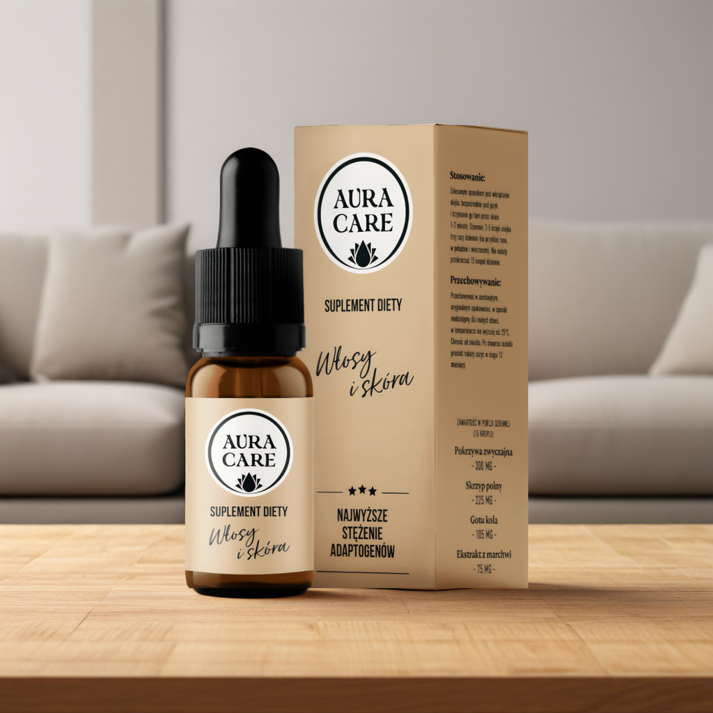 Włosy i skóra AURA CARE - Moc naturalnych składników dla pięknych włosów i zdrowej skóry - 10ml, około 300 kropli