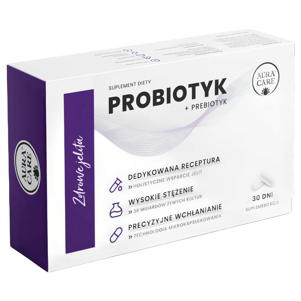 Zdrowe Jelita Aura Care - Probiotyk + prebiotyk - 30 kapsułek